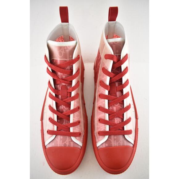 Dior Mens B23 Red Oblique Logo Transparent High Top Lace Up Flat Sneaker 44 11 - Picture 7 of 11